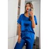 image:imageEkouaer Womens Satin Silky Pajama Set Short Sleeve Shirt with Long Pajama Pant Set Soft PJ LoungewearRoyal Blue