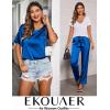 image:imageEkouaer Womens Satin Silky Pajama Set Short Sleeve Shirt with Long Pajama Pant Set Soft PJ LoungewearRoyal Blue