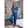 image:imageEkouaer Womens Satin Silky Pajama Set Short Sleeve Shirt with Long Pajama Pant Set Soft PJ LoungewearRoyal Blue