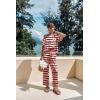 image:imageEkouaer Womens Satin Silky Pajama Set Short Sleeve Shirt with Long Pajama Pant Set Soft PJ LoungewearStriped Teddy