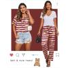 image:imageEkouaer Womens Satin Silky Pajama Set Short Sleeve Shirt with Long Pajama Pant Set Soft PJ LoungewearStriped Teddy