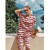 image:imageEkouaer Womens Satin Silky Pajama Set Short Sleeve Shirt with Long Pajama Pant Set Soft PJ LoungewearStriped Teddy