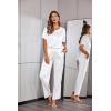 image:imageEkouaer Womens Satin Silky Pajama Set Short Sleeve Shirt with Long Pajama Pant Set Soft PJ LoungewearWhite