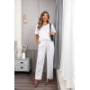 image:imageEkouaer Womens Satin Silky Pajama Set Short Sleeve Shirt with Long Pajama Pant Set Soft PJ LoungewearWhite