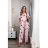 image:imageEkouaer Womens Satin Silky Pajama Set Short Sleeve Shirt with Long Pajama Pant Set Soft PJ LoungewearWine Glass