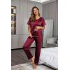 image:imageEkouaer Womens Satin Silky Pajama Set Short Sleeve Shirt with Long Pajama Pant Set Soft PJ LoungewearWine Red