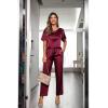 image:imageEkouaer Womens Satin Silky Pajama Set Short Sleeve Shirt with Long Pajama Pant Set Soft PJ LoungewearWine Red