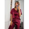image:imageEkouaer Womens Satin Silky Pajama Set Short Sleeve Shirt with Long Pajama Pant Set Soft PJ LoungewearWine Red