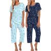 image:imageEkouaer 2 Pack Womens Pajamas Sets Short Sleeve Tops and Capri Pants Pjs Colorful Printed Sleepwear SetsBlue Stars  Moon