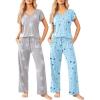 image:imageEkouaer 2 Pack Womens Pajamas Short Sleeve Sleepwear Top with Pants SuperSoft Printed Lounge Sets SXXLGray StarBlue Star
