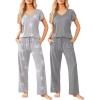 image:imageEkouaer 2 Pack Womens Pajamas Short Sleeve Sleepwear Top with Pants SuperSoft Printed Lounge Sets SXXLGray StarGray