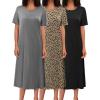 image:imageEkouaer 3 Pack Long Nightgowns for Women Full Length Short Sleeve Nightshirt Soft Plus Size Sleepwear Casual LoungwearBlack grey leopard