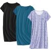 image:imageEkouaer Cotton Nightgowns for Women 3 Pack Sleepshirts Short Sleeve Night Shirt Tshirt Night Gown Print Sleepwear DressDark BlueBlackPurple Floral