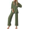 image:imageEkouaer Lounge Sets for Women Short Sleeve Tops and Long Pants Soft Comfy Pajamas Set 2 Piece OutfitsArmy Green