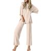 image:imageEkouaer Lounge Sets for Women Short Sleeve Tops and Long Pants Soft Comfy Pajamas Set 2 Piece OutfitsBeige