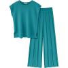 image:imageEkouaer Lounge Sets for Women Two Piece Outfits Knit Cap Sleeve Tops Wide Leg Pleated Pants Casual Dressy Sweater SetsBlue