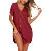 image:imageEkouaer Nightgowns for Women Button Down Night Gowns Short Sleeve Sleep Shirt V Neck Nightshirt Soft Sleepwear Pajams DressWine Red