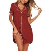 image:imageEkouaer Nightgowns for Women Button Down Night Gowns Short Sleeve Sleep Shirts Boyfriend Nightshirt Classic SleepwearWine Red