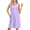 image:imageEkouaer Nightgowns for Women Button Up Sleepshirt Tank Sleeveless Nightshirt Soft Sleepwear with Pockets SXXXLLight Purple Floral