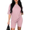 image:imageEkouaer Pajamas 2 Piece Lounge Sets Ribbed Knit Matching Outfits Tshirt Biker Shorts Sleepwear Loungewear SweatsuitsPink
