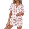 image:imageEkouaer Pajamas Set for Women Button Down Pjs Lounge Sets Ruffle Short Sleeve Sleepwear Cute LoungewearWhite With Red Bow