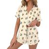 image:imageEkouaer Pajamas Set for Women Button Down Pjs Lounge Sets Ruffle Short Sleeve Sleepwear Cute LoungewearYellow Butterfly