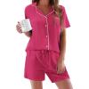 image:imageEkouaer Pajamas Set for Women Short Sleeve Sleepwear Button Down Pjs Soft 2 Piece Lounge Sets XSXXXLRose Red