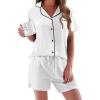 image:imageEkouaer Pajamas Set for Women Short Sleeve Sleepwear Button Down Pjs Soft 2 Piece Lounge Sets XSXXXLWhite