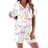 image:imageEkouaer Pajamas Set for Women Short Sleeve Sleepwear Button Down Pjs Soft 2 Piece Lounge Sets XSXXXLWhite With Colorful Bows