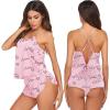 image:imageEkouaer Silk Pajamas Set for Women Satin Backless Lingerie Pjs Cami Top and Shorts NightwearPink Love
