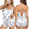 image:imageEkouaer Silk Pajamas Set for Women Satin Backless Lingerie Pjs Cami Top and Shorts NightwearPrintblue Hydrangea