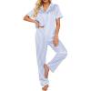 image:imageEkouaer Silk Satin Pajamas Set Women Short Sleeve Sleepwear Soft Button Down Loungewear Pjs SetBlue Striped