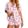 image:imageEkouaer Viscose from Bamboo Women Pajama Sets Button Up Cooling Pjs Short Sleeve Ruffle Sleepwear 2 Piece Lounge Shorts SetPink Stripe Teddy