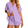 image:imageEkouaer Viscose from Bamboo Women Pajama Sets Button Up Cooling Pjs Short Sleeve Ruffle Sleepwear 2 Piece Lounge Shorts SetPurple