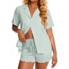 image:imageEkouaer Viscose from Bamboo Women Pajama Sets Button Up Cooling Pjs Short Sleeve Ruffle Sleepwear 2 Piece Lounge Shorts SetSage Green