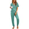 image:imageEkouaer Women Pajama Set Short Sleeve Button Down Pjs Soft Comfy Sleepwear Nightwear with Jogger PantsAqua Green