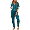 image:imageEkouaer Women Pajama Set Short Sleeve Button Down Pjs Soft Comfy Sleepwear Nightwear with Jogger PantsBlue Green