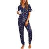 image:imageEkouaer Women Pajama Set Short Sleeve Button Down Pjs Soft Comfy Sleepwear Nightwear with Jogger PantsNavy Blue Teddy