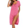 image:imageEkouaer Womens Nightshirt Short Sleeve Button Down Nightgown VNeck Sleepwear Pajama DressDark Pink