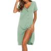 image:imageEkouaer Womens Nightshirt Short Sleeve Button Down Nightgown VNeck Sleepwear Pajama DressGreen