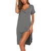 image:imageEkouaer Womens Nightshirt Short Sleeve Button Down Nightgown VNeck Sleepwear Pajama DressGrey