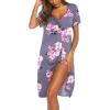 image:imageEkouaer Womens Nightshirt Short Sleeve Button Down Nightgown VNeck Sleepwear Pajama DressGrey Floral