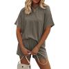 image:imageEkouaer Womens Pajama Sets Short Sleeve Lounge Sets 2 Piece Pjs Tops and Shorts Outfits Matching Loungewear with PocketsDark Olive Green