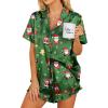 image:imageEkouaer Womens Satin Pajamas Set Button Down 2 Piece Silk Pjs Shorts Set Ruffle Lingerie Notch Collar SleepwearZchristmas Green