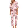 image:imageEkouaer Womens Satin Silky Pajama Set Short Sleeve Shirt with Long Pajama Pant Set Soft PJ LoungewearChristmas