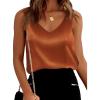image:imageEkouaer Womens Silk Satin Tank Tops V Neck Casual Cami Sleeveless Camisole Blouses Summer Basic Tank ShirtCaramel