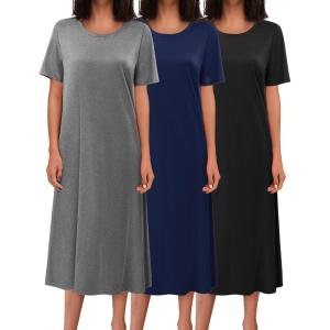 image:imageEkouaer 3 Pack Long Nightgowns for Women Full Length Short Sleeve Nightshirt Soft Plus Size Sleepwear Casual LoungwearBlack grey navy