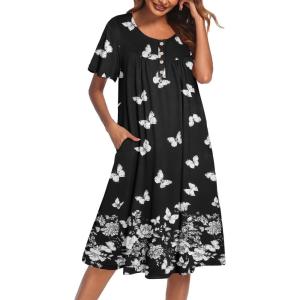 image:imageEkouaer House Dress for Women with Pockets Short Sleeve Moo Moos Plus Size Nightgowns Floral Print Mumu DressesButterfly Black