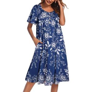 image:imageEkouaer House Dress for Women with Pockets Short Sleeve Moo Moos Plus Size Nightgowns Floral Print Mumu DressesFloral Blue