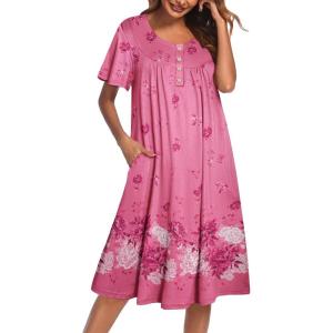 image:imageEkouaer House Dress for Women with Pockets Short Sleeve Moo Moos Plus Size Nightgowns Floral Print Mumu DressesFlower Pink